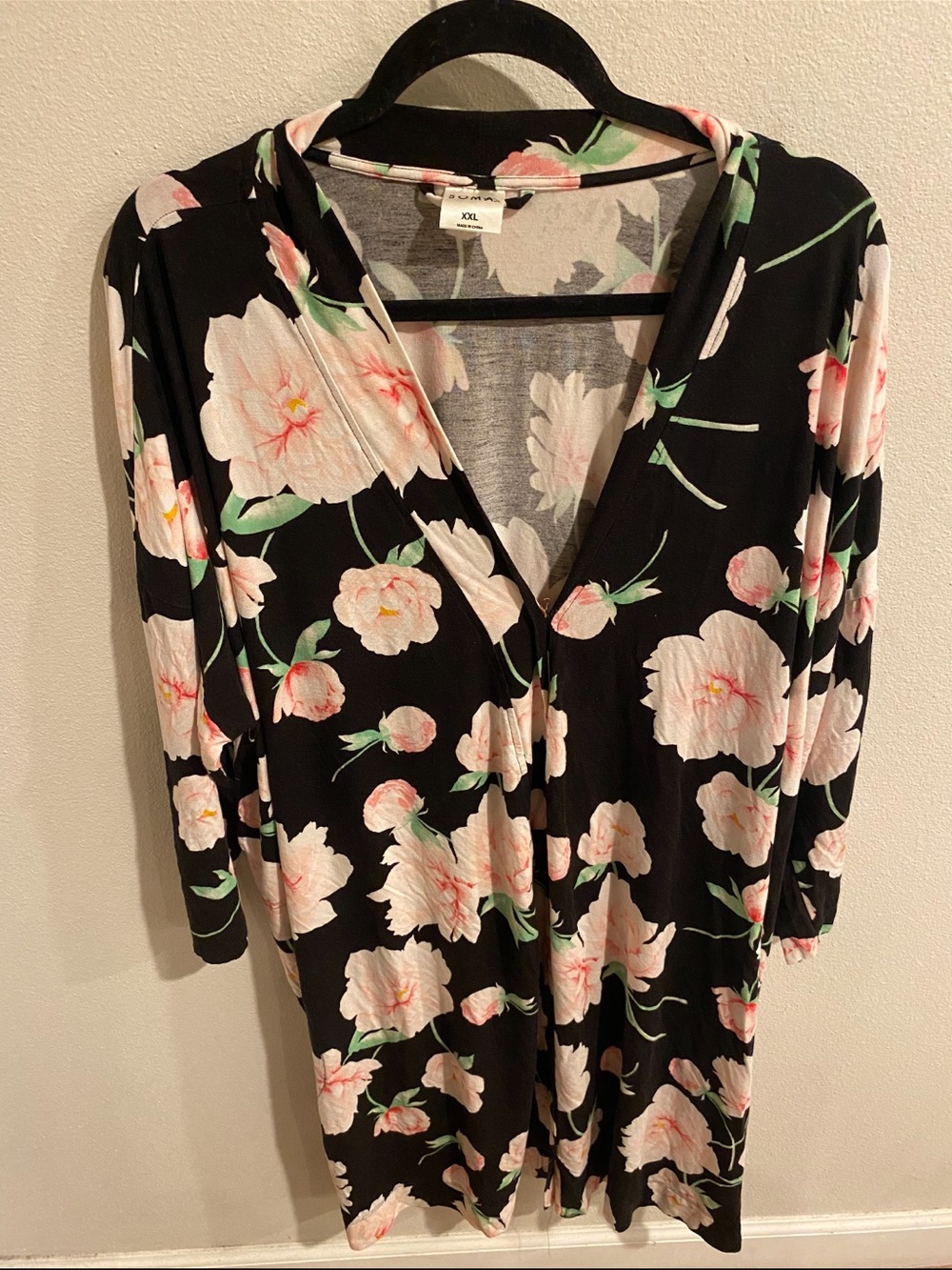 Soma Black Dress with Pink Floral Accents Pijama Dress Size XXL
